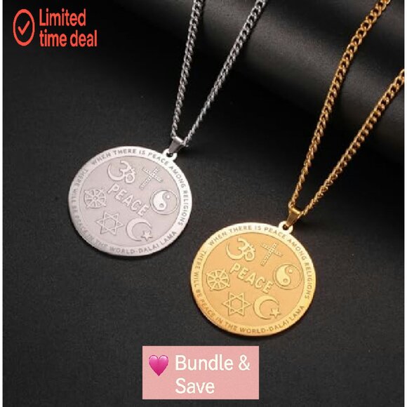 Stainless Steel Coexist Harmony Pendant Necklace Religious Symbol Jewelry - Picture 6 of 8